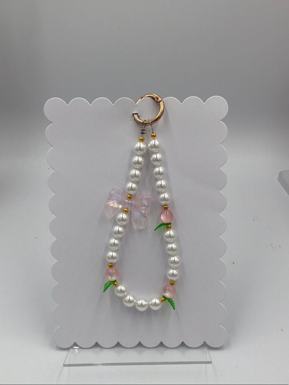 Pearl & Pink Beaded Charm with Bow